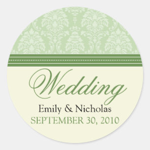 Charming Damask Wedding Invitation Siegel (grün) Runder Aufkleber