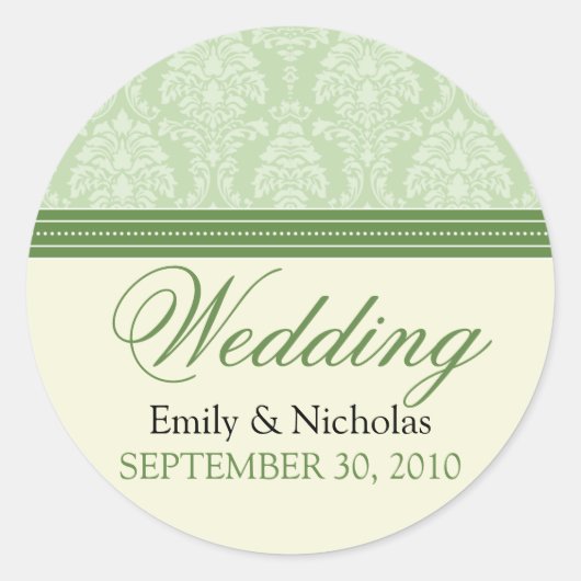 Charming Damask Wedding Invitation Siegel (grün) Runder Aufkleber (Vorderseite)