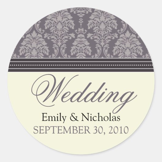 Charming Damask Wedding Invitation Siegel (Pflaume Runder Aufkleber (Vorderseite)