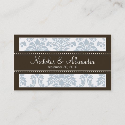 Charming Damask Wedding Web Business Card (blau) Visitenkarte (Vorderseite)