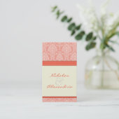 Charming Damask Wedding Web Card (Korallen/Elfenbe Visitenkarte (Stehend Vorderseite)