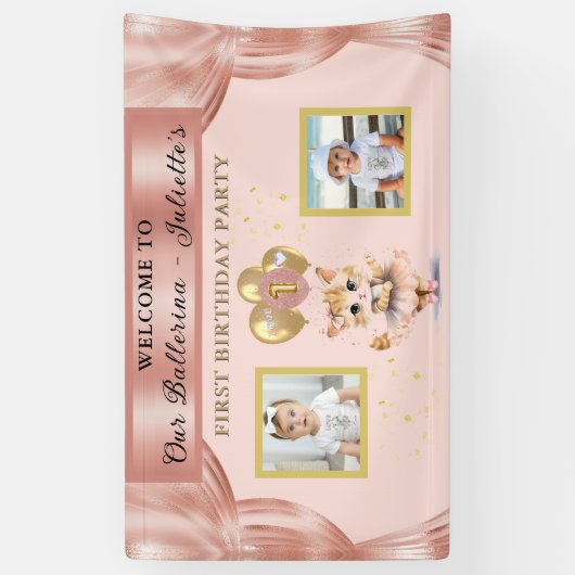 Charming Dancing Kitten Foto Erstgeburtenmädchen Banner (Vertikal)