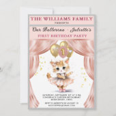 Charming Dancing Kitten Foto Erstgeburtenmädchen Einladung (Vorderseite)