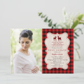 Charming Deer Red Buffalo Kariertes Foto Babydusch Einladung (Stehend Vorderseite)