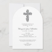 Charming Delicate Floral Christian Cross Funeral Einladung (Vorderseite)