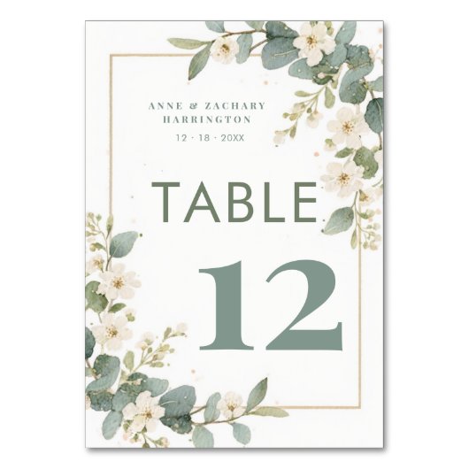 Charming Delicate Flowers & Eucalyptus Wedding Tischnummer (Rückseite)