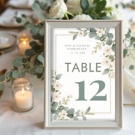 Charming Delicate Flowers & Eucalyptus Wedding Tischnummer