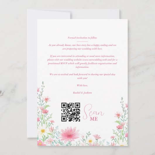 Charming Delicate Pink Shades Wildflowers 2 Photos Save The Date (Rückseite)