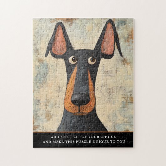 Charming Doberman Dog Illustrated Brown Black Art Puzzle (Vertikal)