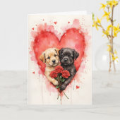Charming Dogs Valentine Hearts and Red Roses Karte (Gelbe Blume)