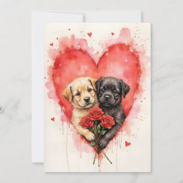 Charming Dogs Valentine Hearts and Red Roses Karte