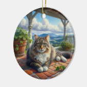 Charming Domestic Medium Hair Cat Keepsake Keramik Ornament (Links)
