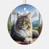 Charming Domestic Medium Hair Cat Keepsake Keramik Ornament (Links)
