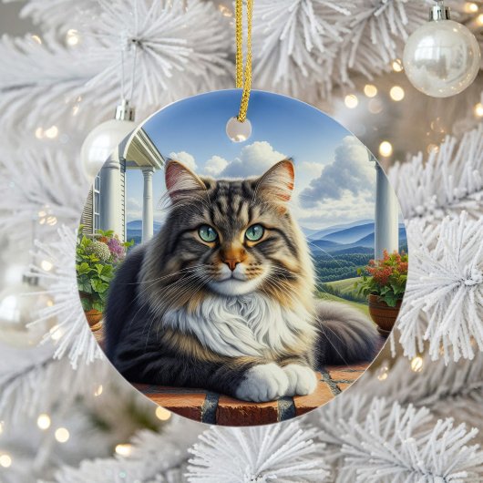 Charming Domestic Medium Hair Cat Keepsake Keramik Ornament