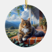 Charming Domestic Medium Hair Cat Keepsake Keramik Ornament (Vorne)