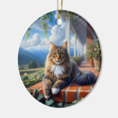 Charming Domestic Medium Hair Cat Keepsake Keramik Ornament (Links)