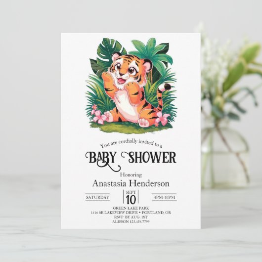 Charming Dreamy Tiger Digital Baby Dusche Einladung (Stehend Vorderseite)