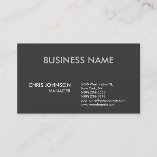 Charming Dunkelgrau Schlicht Moderne Business Card Visitenkarte (Vorderseite)