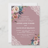 Charming Dusty Blue Dusty Rose Floral Wedding Einladung (Vorderseite)