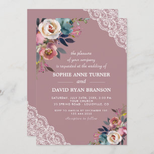 Charming Dusty Blue Dusty Rose Floral Wedding Einladung