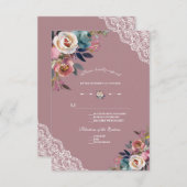 Charming Dusty Blue Dusty Rose Floral Wedding RSVP Karte (Vorne/Hinten)