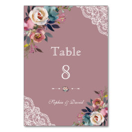 Charming Dusty Blue Dusty Rose Floral Wedding Tischnummer