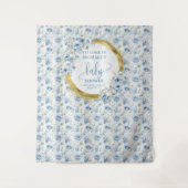 Charming Dusty Blue Gold Floral Baby Duschbanner Wandteppich (Vorderseite)