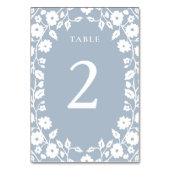 Charming Dusty Blue Romantic White Floral Blume Tischnummer (Rückseite)