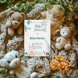 Charming Dusty Rose & Sage Green Water Color Baby Einladung