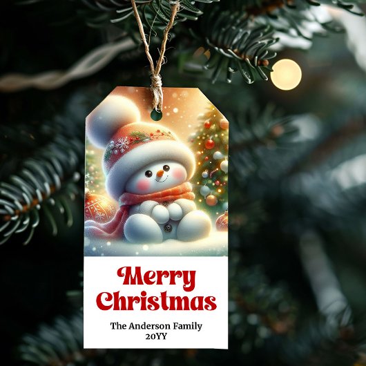 Charming Editable Christmas Snowman Kids Gift Tag  Geschenkanhänger