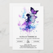 Charming Editable Fairy Birthday Einladung (Vorne/Hinten)