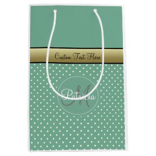 Charming & Eleganz: Mint Green Monogram Polka Dot Mittlere Geschenktüte