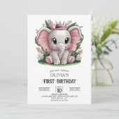 Charming Elephant 1. Geburtstag digital Einladung (Stehend Vorderseite)