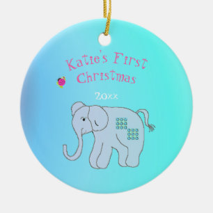 Charming Elephant Baby's First Christmas Keramikornament