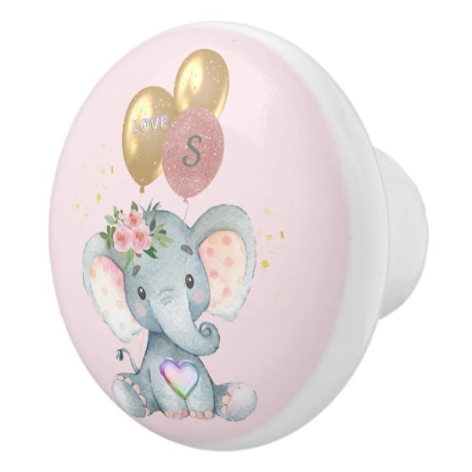 Charming Elephant Initial Heart Liebe Drawer Keramikknauf (Rechts)