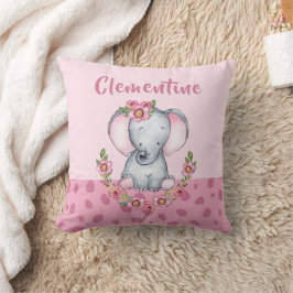 Charming Elephant PInk Floral Animal Print Kissen