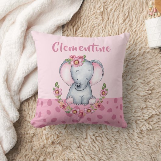 Charming Elephant PInk Floral Animal Print Kissen (Decke)