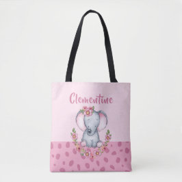 Charming Elephant PInk Floral Animal Print Tasche