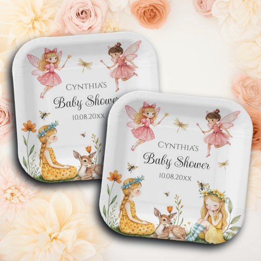 Charming Fairies Woodland Animals Baby Dusche Pappteller