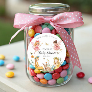 Charming Fairies Woodland Animals Baby Dusche Runder Aufkleber