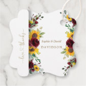 Charming Fall Burgund Rose Sonnenblumen Hochzeit Geschenkanhänger (Rückseite)