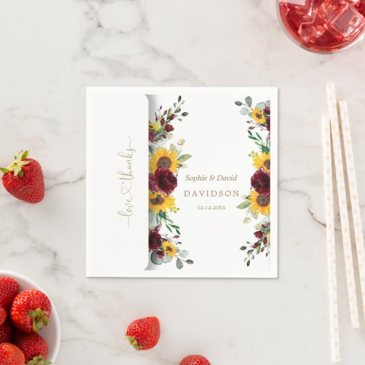 Charming Fall Burgund Rose Sonnenblumen Hochzeit Serviette (Beispiel)