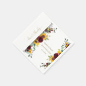 Charming Fall Burgund Rose Sonnenblumen Hochzeit Serviette (Ecke)
