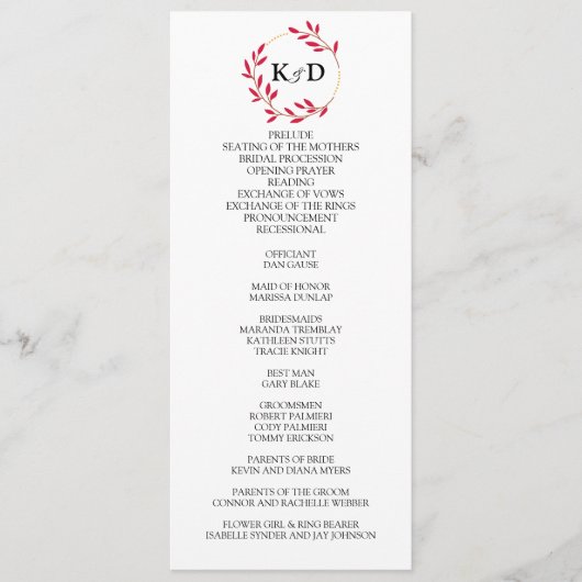Charming Fall Leaf Monogram Wedding Programm (Vorderseite)