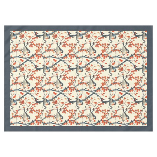 Charming Fall Tableclout mit Vögeln und Blüten Tischdecke (Vorderseite (Horizontal))