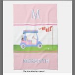 Charming Feminine Golf Cart Clubs Monogram Name Geschirrtuch<br><div class="desc">IN DER SAMMLUNG OBEN DIESER BESCHREIBUNG SIND PASSENDE GRUPPEN VERFÜGBAR (Golf Gal in Rosa und Blau). Das ist ein bezaubernder, einzigartiger Golfwagen - schön in Rosa und Blau mit einer Touch Glühen auf seinem Dach - geschmackvoll gemacht - bereit zum Laufen - Küchentuch. Individuelle Typografie für Monogram / Initial und...</div>