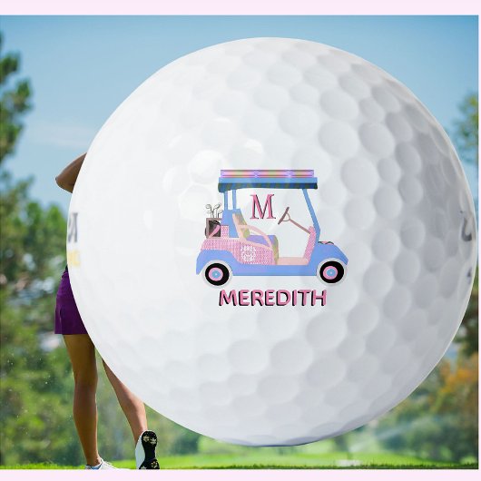 Charming Feminine Golf Cart Clubs Monogram Name Golfball