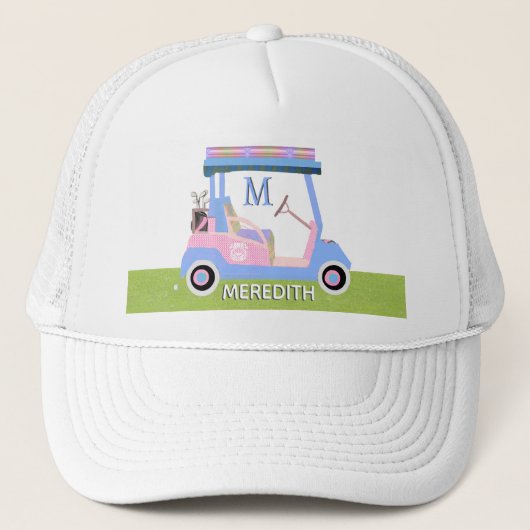 Charming Feminine Golf Cart Clubs Monogram Name Truckerkappe (Vorderseite)