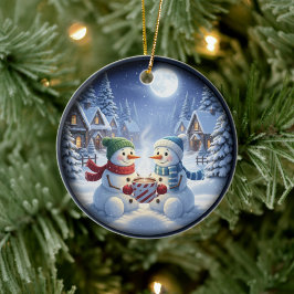 Charming Festive Christmas Scene Keramik Ornament