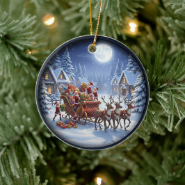 Charming Festive Christmas Scene Keramik Ornament